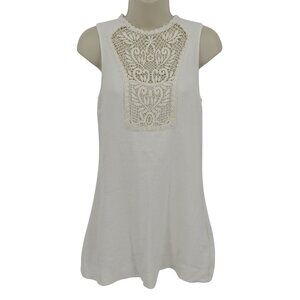 Free People Women Extra Small XS White Crochet Lace Button Sleeveless Mini Dress